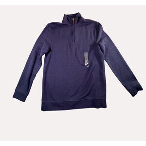 Tasso Elba Mens Navy Blue 1/4 Zip Pullover Sweater Small Cotton Blend Made In Ca